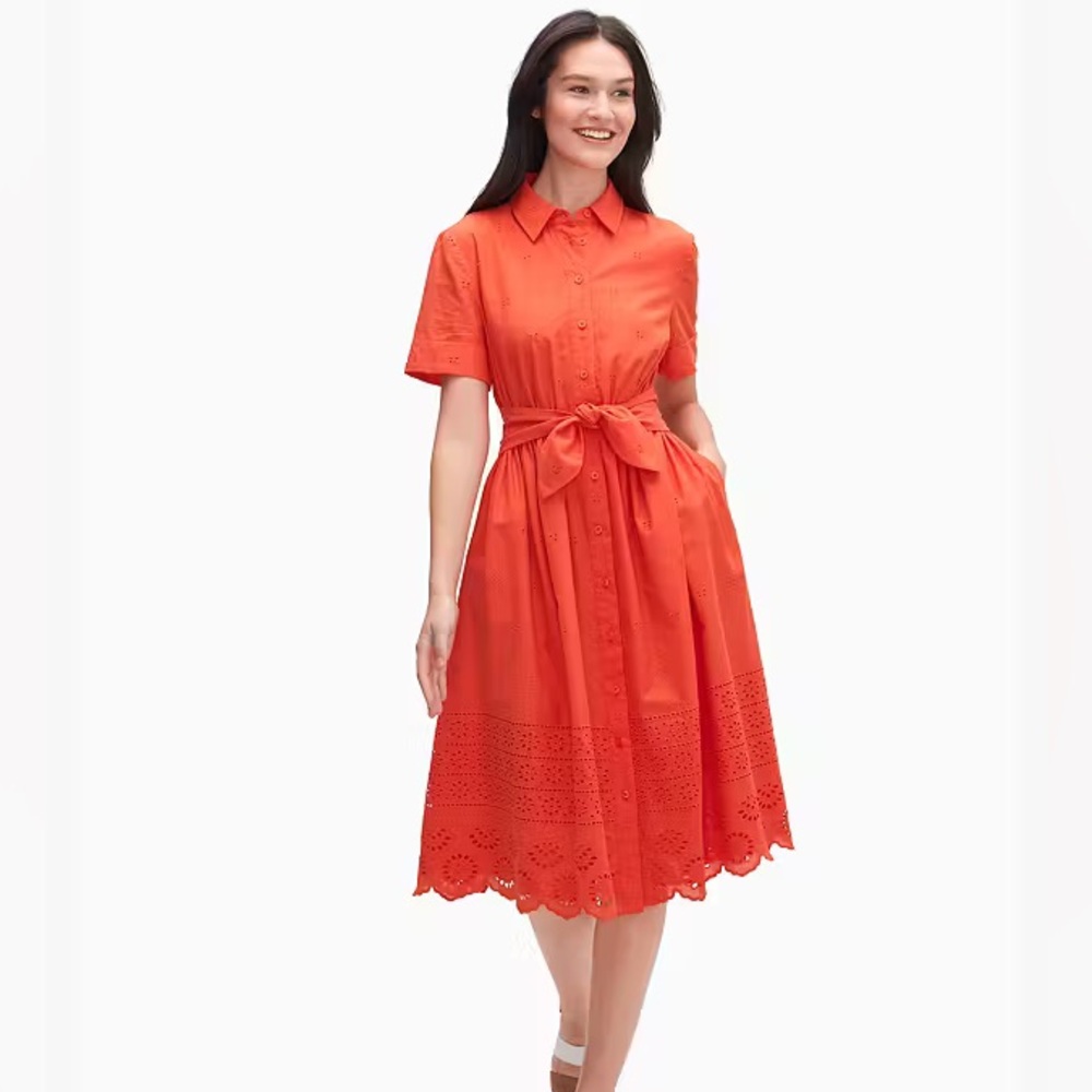 Kate Spade Eyelet Tie Waist Shirtdress Midi